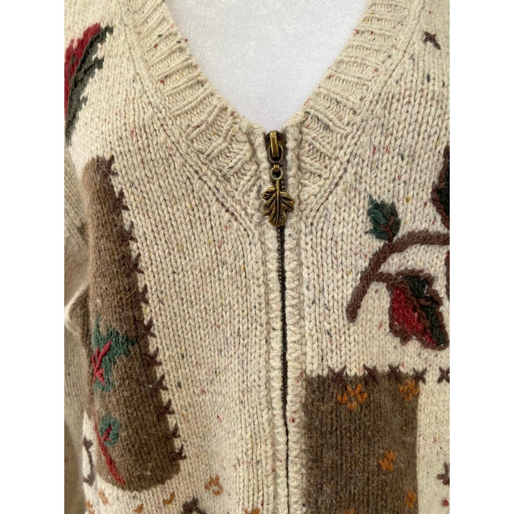 Vintage 1990s Patchwork Embroidered Cream Cardigan Sweater Large Granola Coastal - Picture 4 of 8